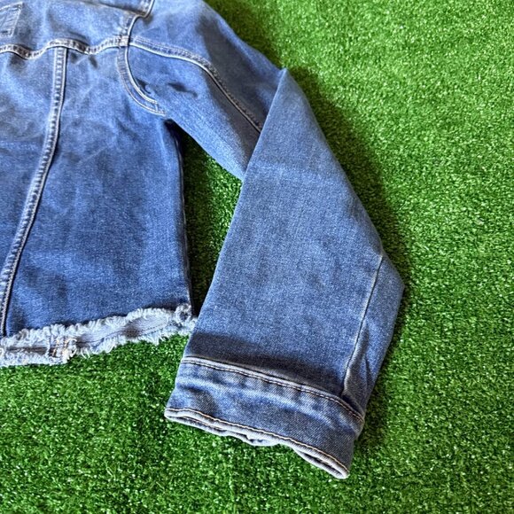 SO Raw Hem Classic Trucker Denim Blue Jeans Timeless Jacket Size L (10/12) - Picture 10 of 12